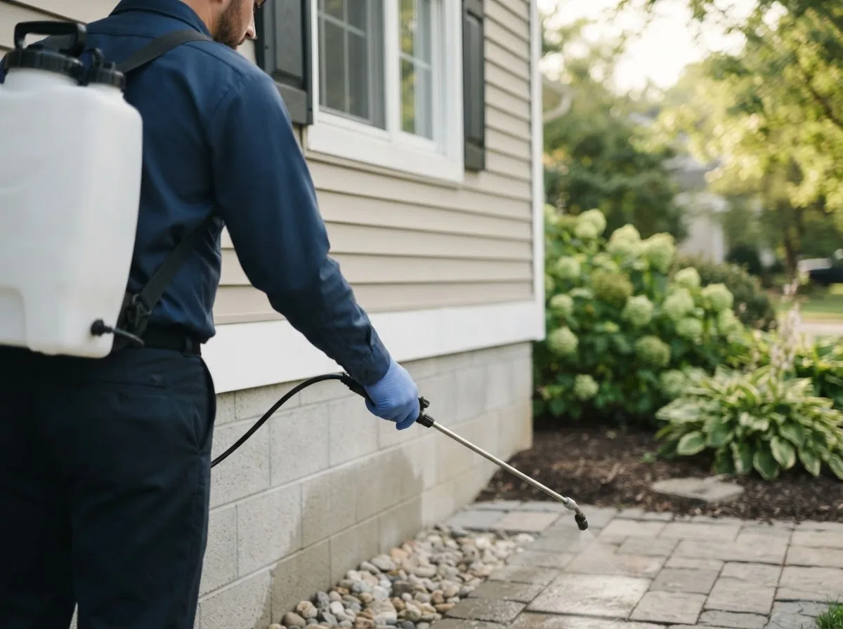 Pest control technician inspecting a home in Robbinsville, NJ